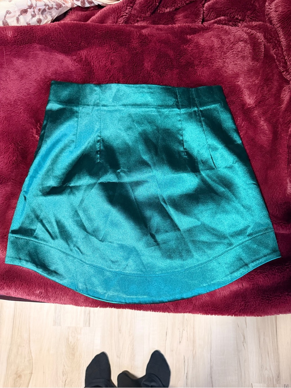 Deluc Teal Satin A-Line Mini Skirt